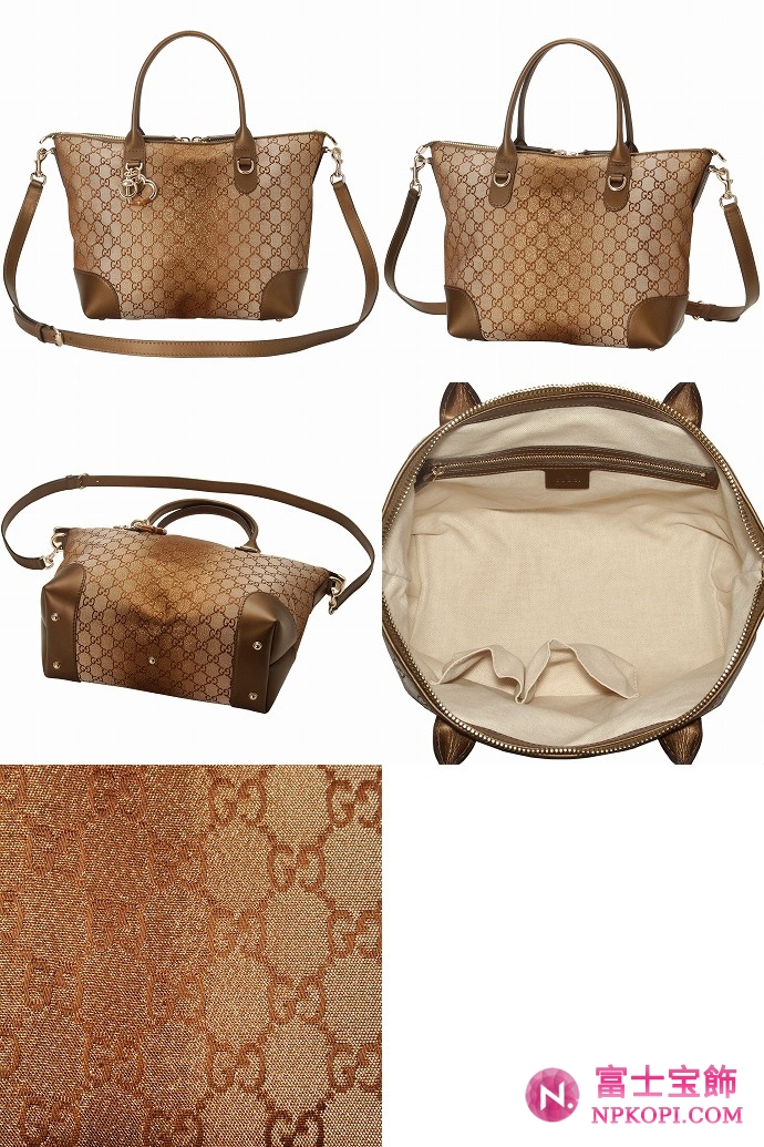 GUCCI/グッチ HEART BITラメキャンバスGG柄チャーム付きバンブーディテールトートバッグ 269957 F851G 9720 